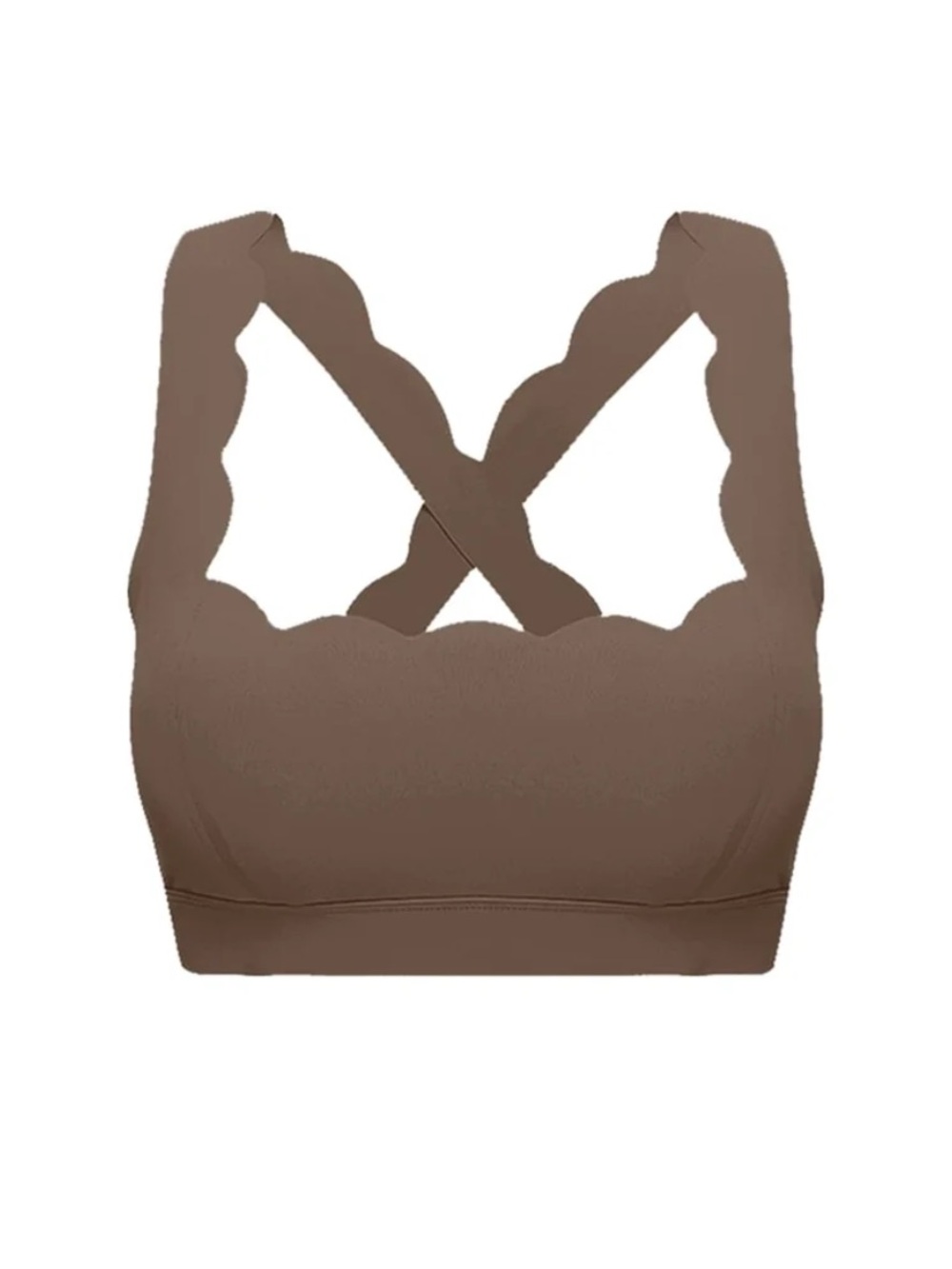 WISKII CROSS BACK SPORTS BRA Scalloped Small Tan Brown